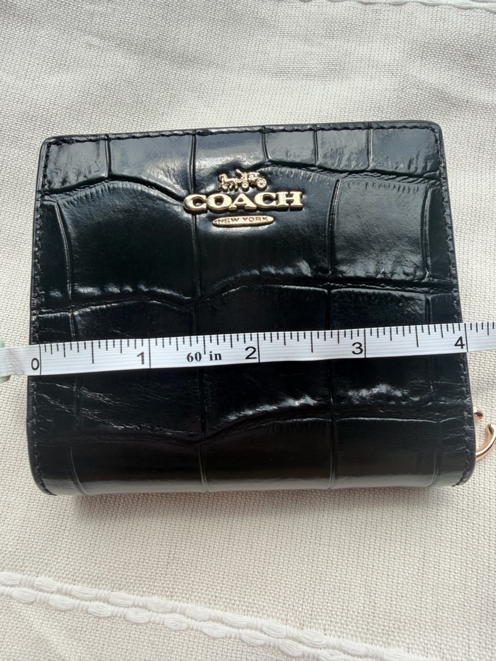 Authentic Coach Black Croc-Embossed Leather Wallet with Gold Logo